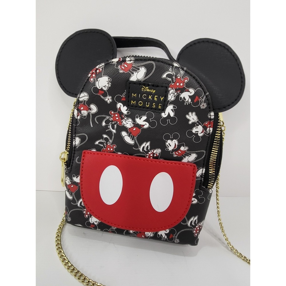 Disney Mickey Mouse Mini Crossbody Bag 3-in-1 Wristlet Belt Bag Black Red Gold